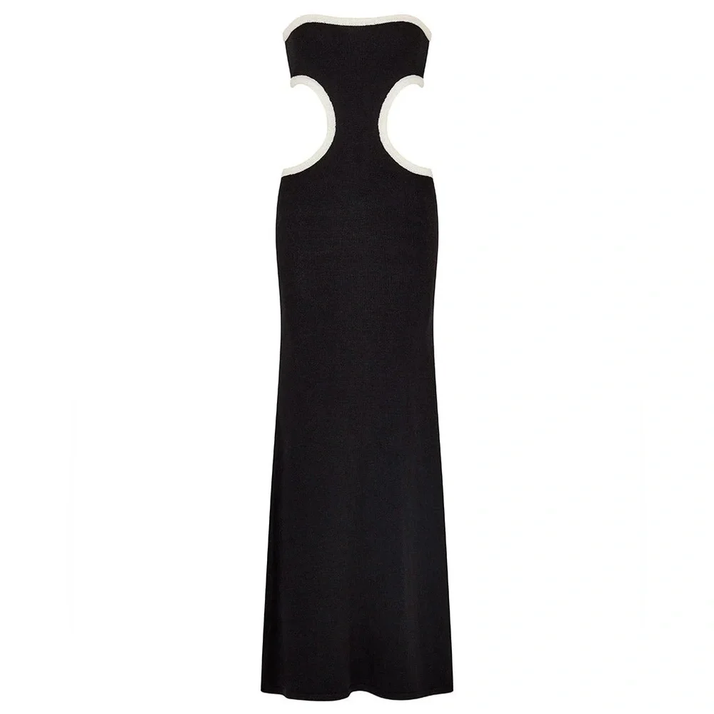 NEW NWT Cin Cin Empire Strapless Knit Cutout Maxi Dress In Black